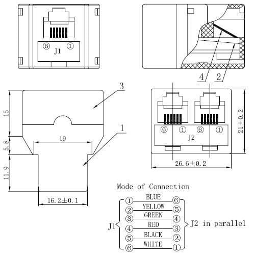 Accoppiatore telefonico 2x 6P6C Femmina a 6P6C Femmina INTELLINET - immagine 3