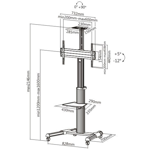 Supporto a Pavimento con una Mensola Trolley TV LCD/LED/Plasma 37-70'' TECHLY - immagine 3