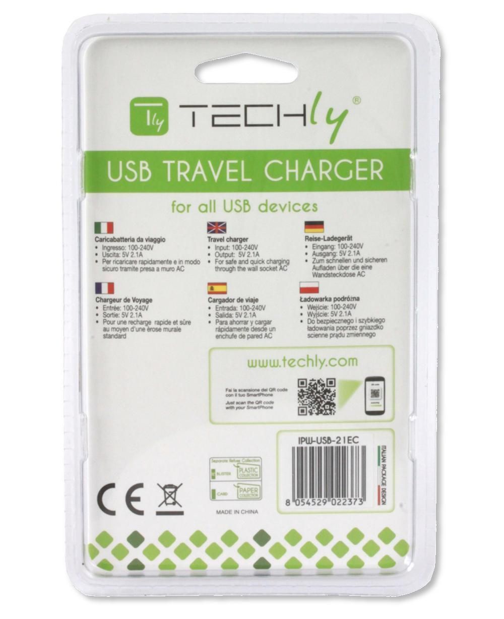 Alimentatore da Rete Italiana 1 porta USB 5V/2.1A Bianco TECHLY - immagine 3