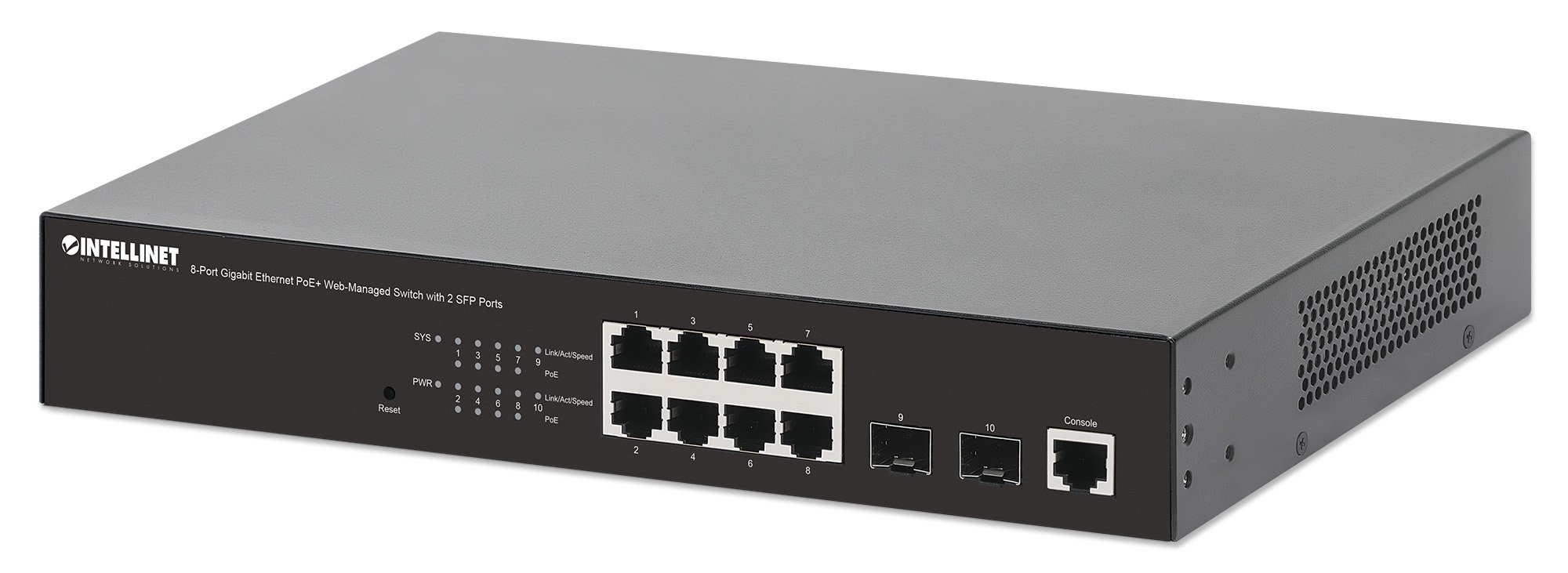 Switch Gigabit Ethernet 8 Porte PoE+ Web-Managed con 2 porte SFP INTELLINET