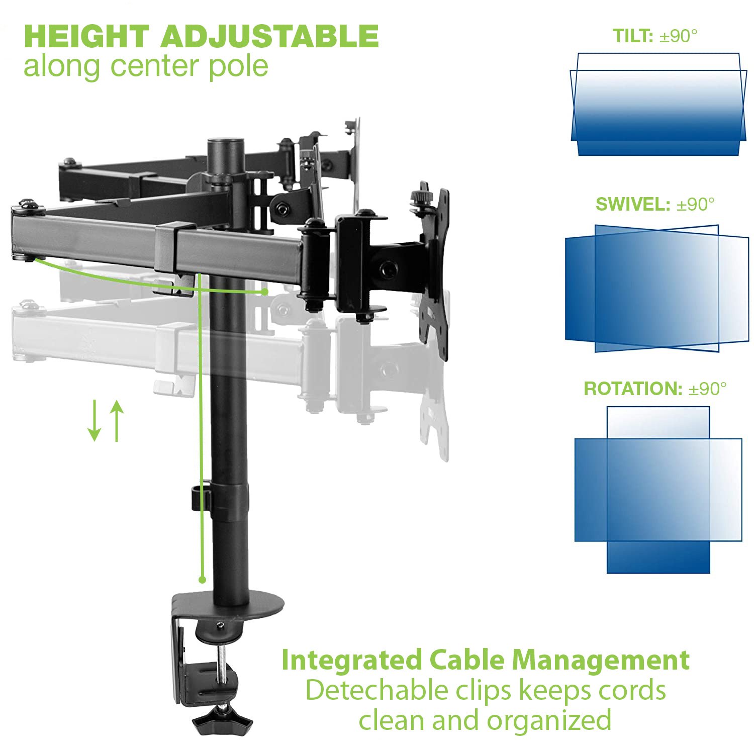 Supporto Scrivania Triple Monitor Clamp 13-24'' TECHLY - immagine 4