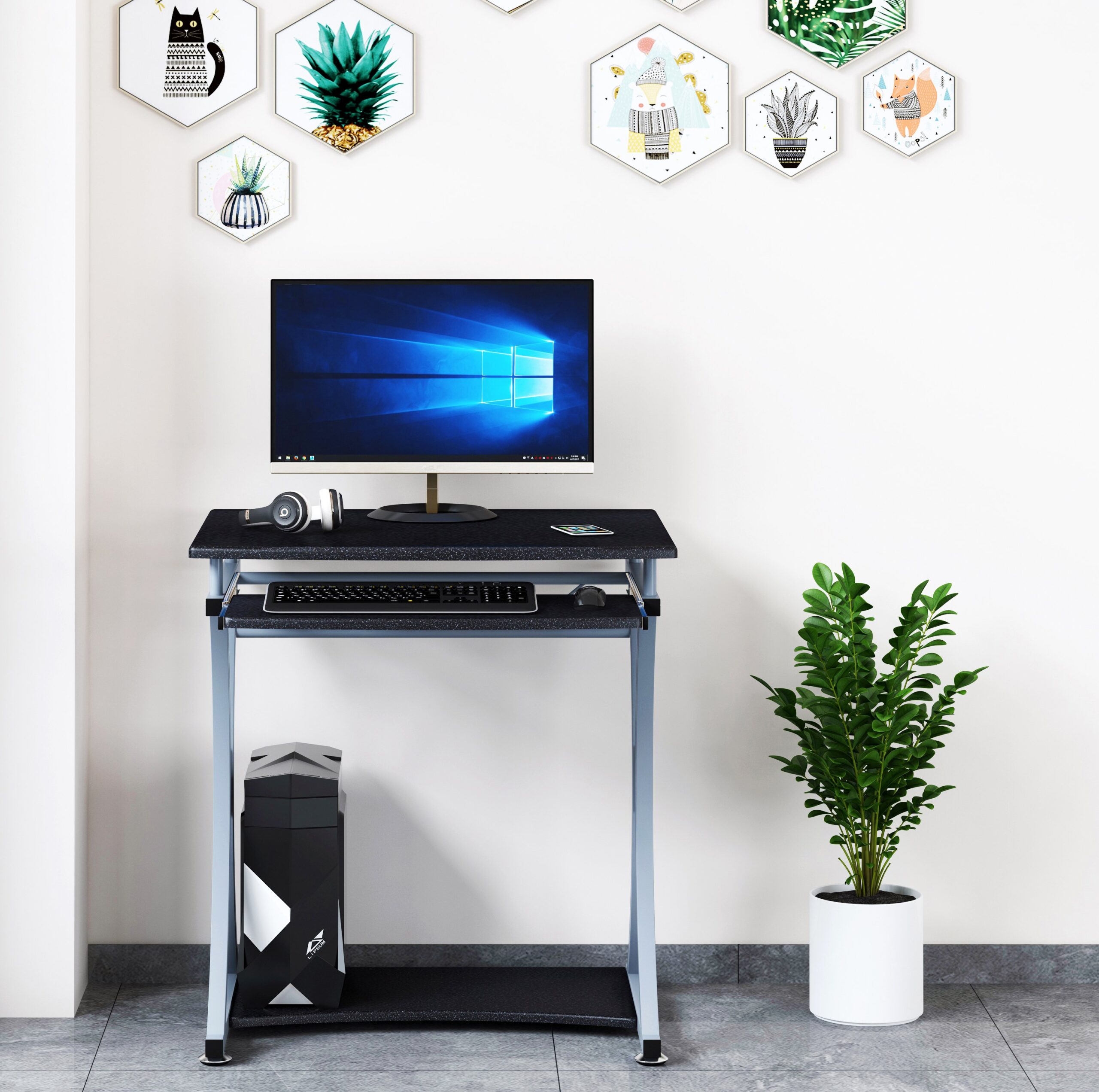 Scrivania per PC Compatta con Cassetto Estraibile, Nero Grafite TECHLY - immagine 4