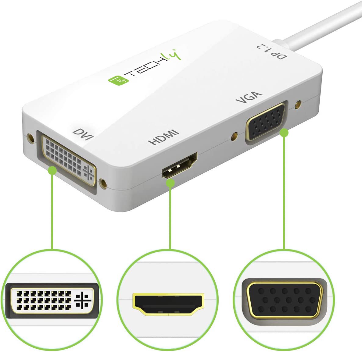 Adattatore 3 in 1 Mini DisplayPort 1.2 (Thunderbolt) a HDMI/DVI/VGA TECHLY - immagine 3