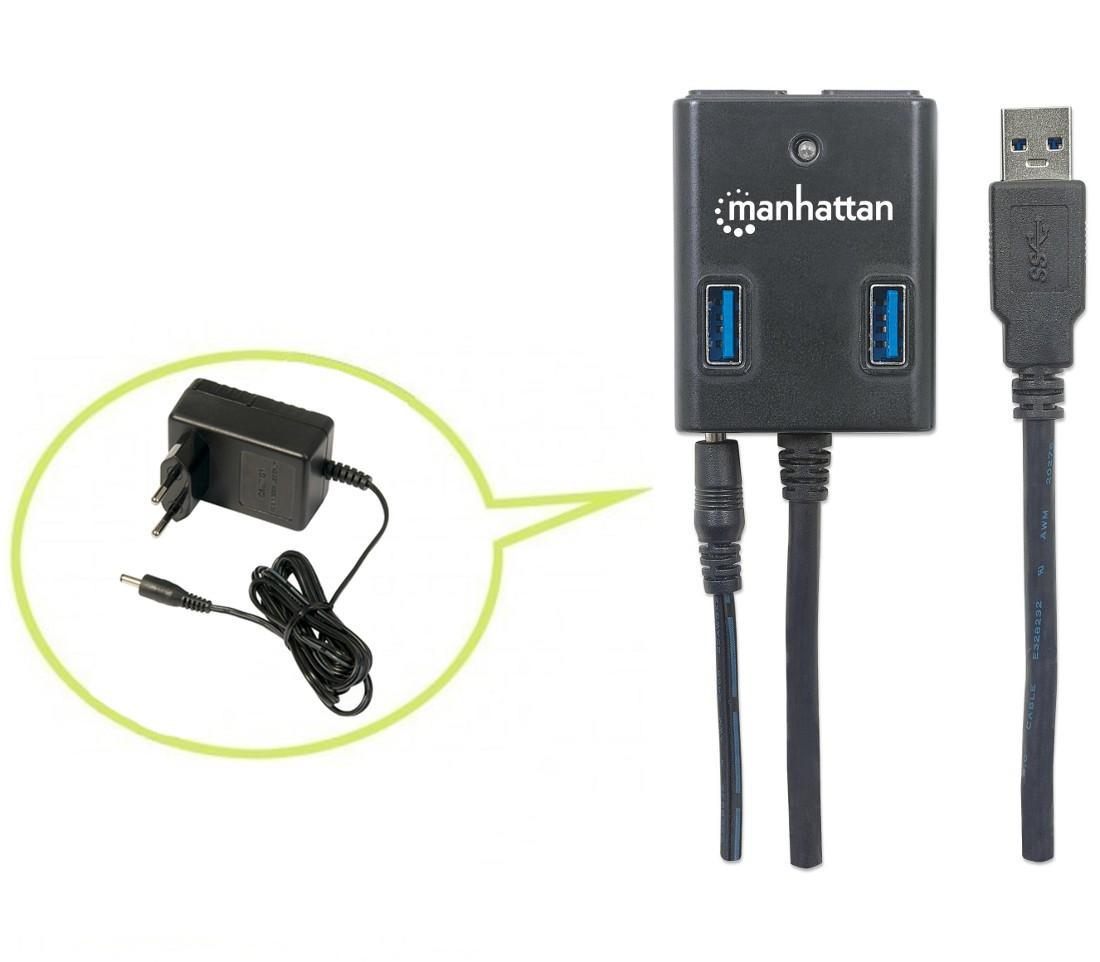 Hub USB 3.0 4 Porte con Alimentatore 5V 3A Nero MANHATTAN - immagine 4