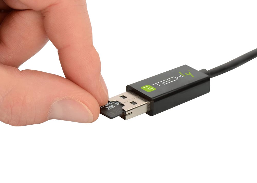 Cavo USB OTG Micro B / USB A con Lettore Micro SD/SDHC 26cm Nero TECHLY - immagine 3