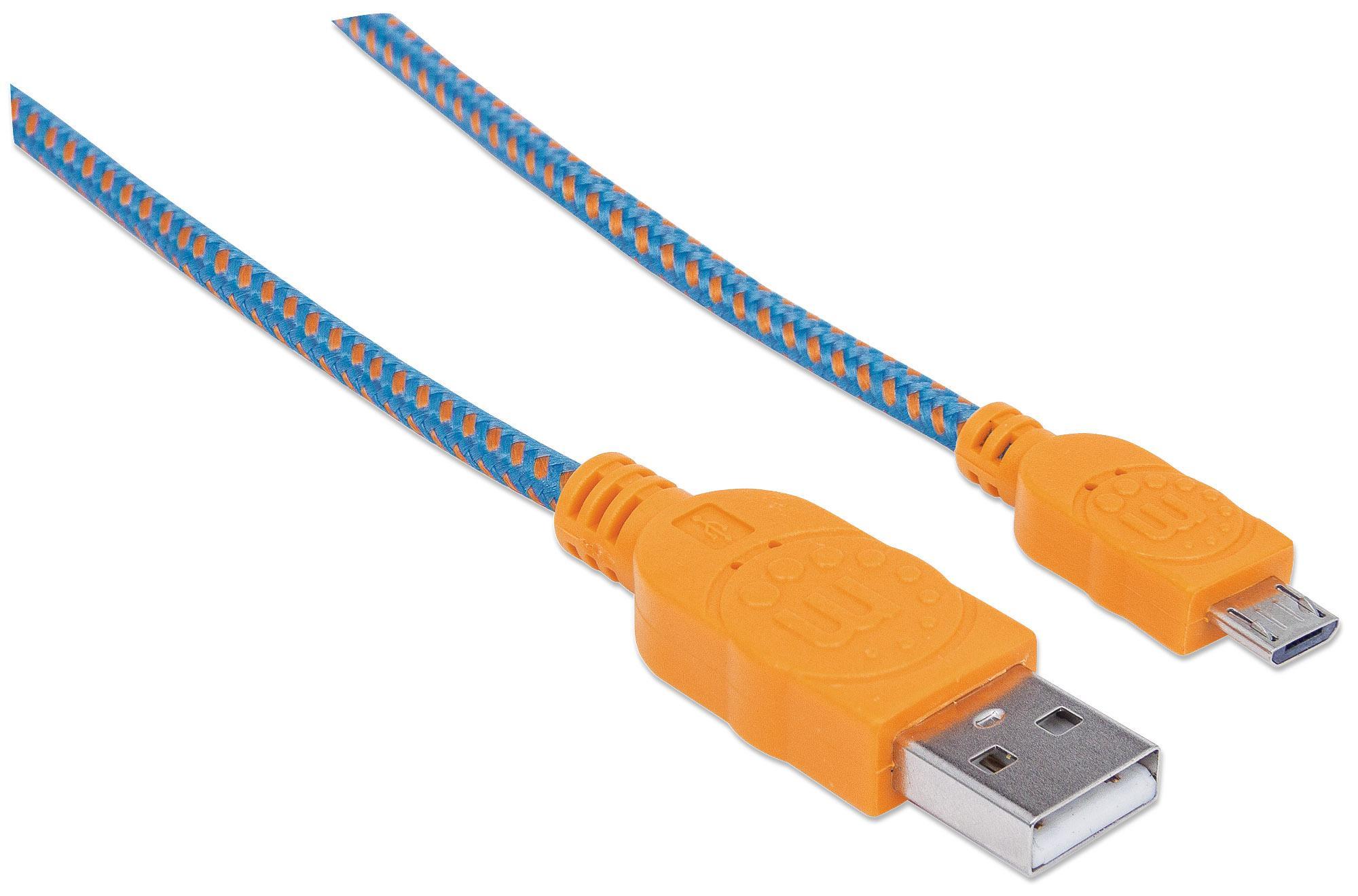 Cavo Micro USB Guaina Intrecciata USB/MicroUsb 1.8m Blu/Arancione MANHATTAN - immagine 4