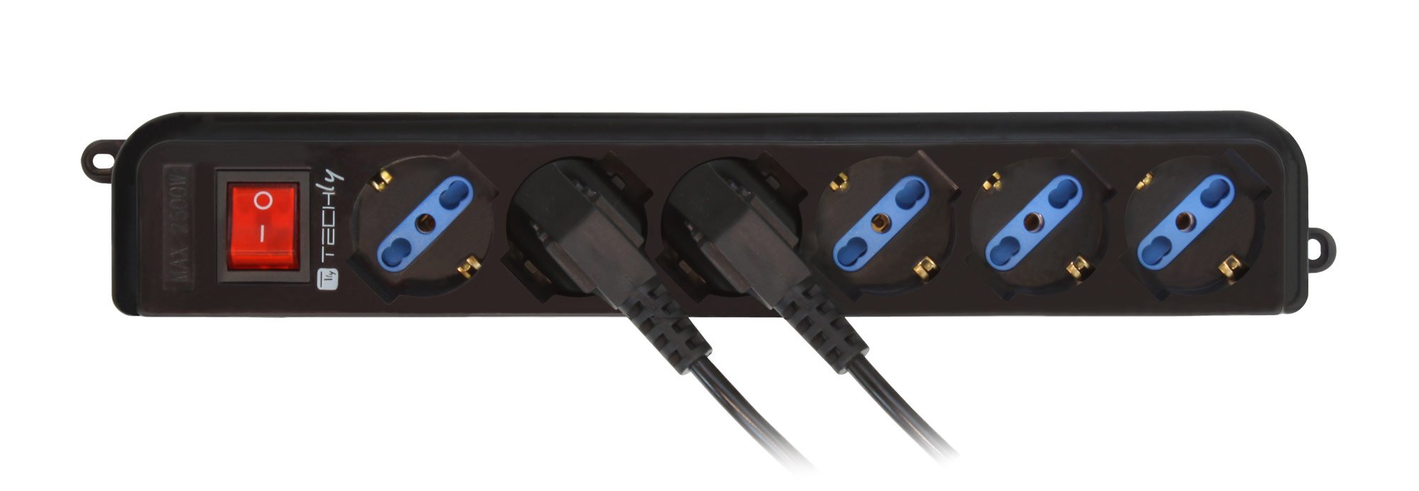 Multipresa 6 Posti Italiana Bipasso Nero con Spina VDE TECHLY - immagine 4