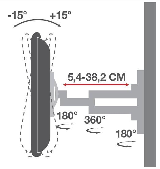 Supporto a Muro per TV LED LCD 19-37'' Full-Motion Nero TECHLY - immagine 4