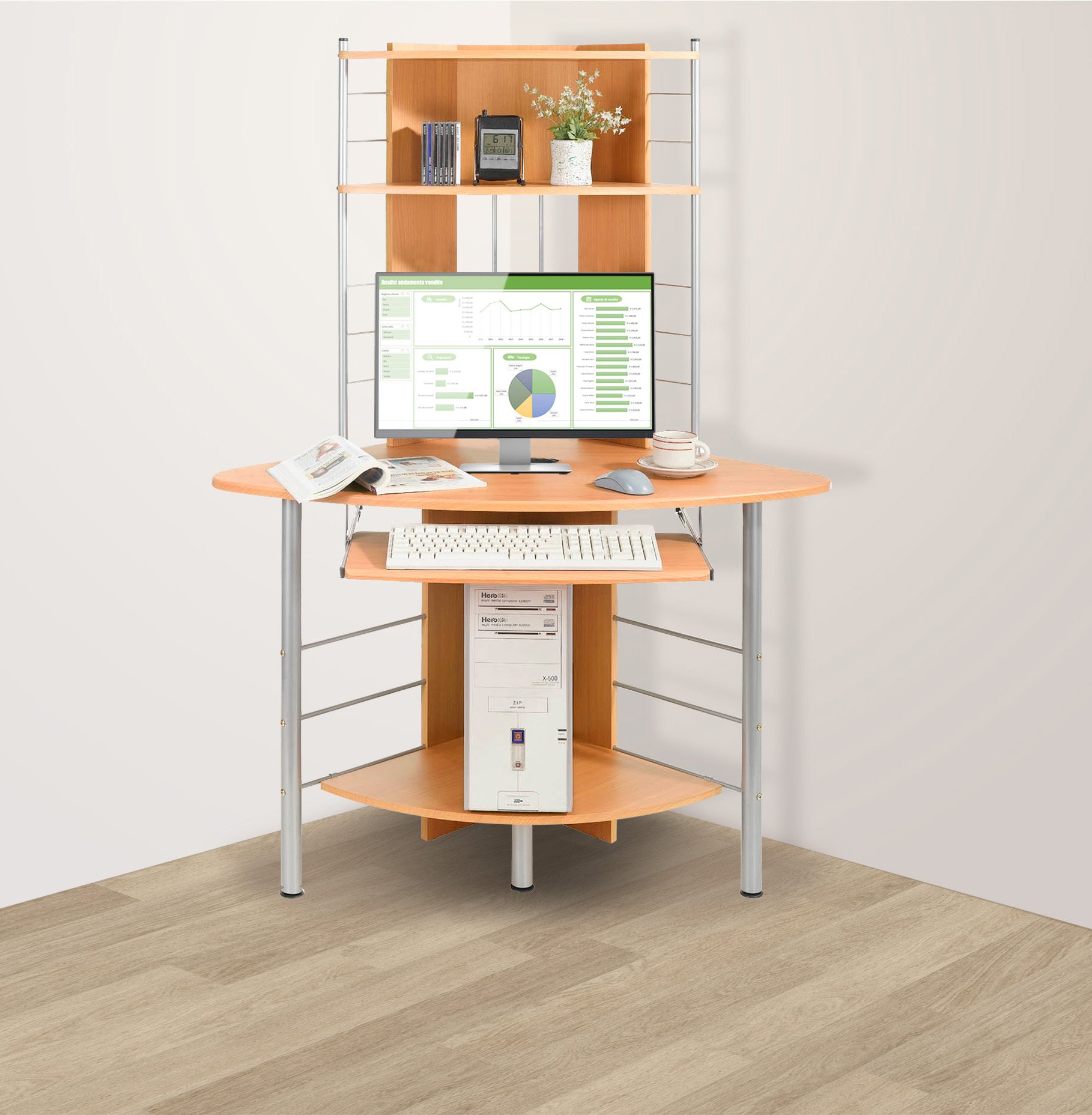 Scrivania per Computer Angolare, Faggio TECHLY - immagine 4