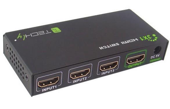 Switch HDMI 3 IN 1 OUT con Telecomando 4K UHD 3D TECHLY
