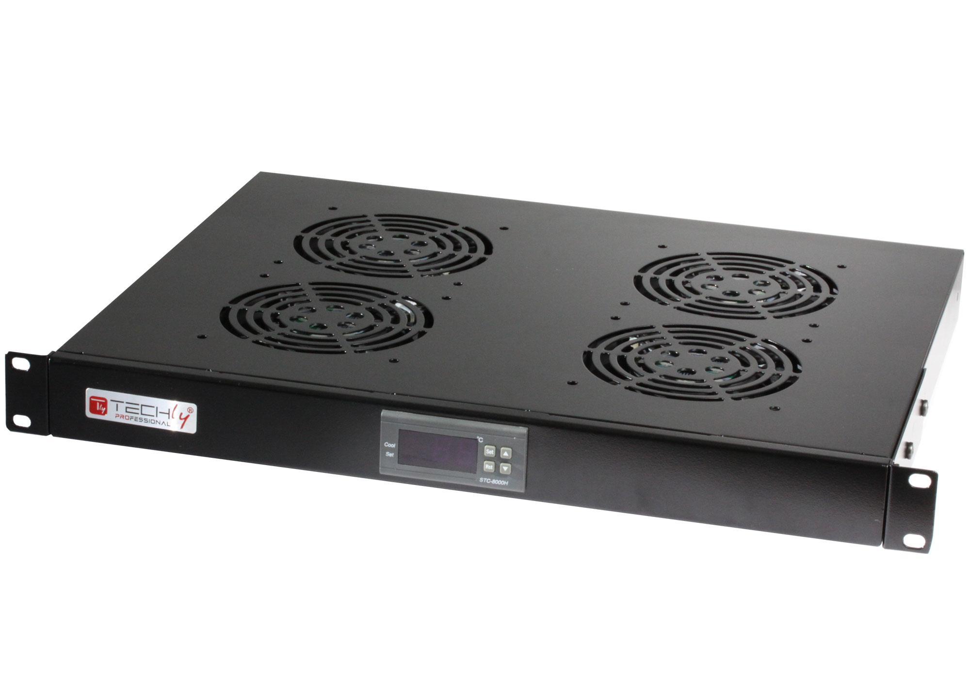 Gruppo 4 Ventole 1U per Rack 19'' con Termostato LED Nero TECHLY PROFESSIONAL