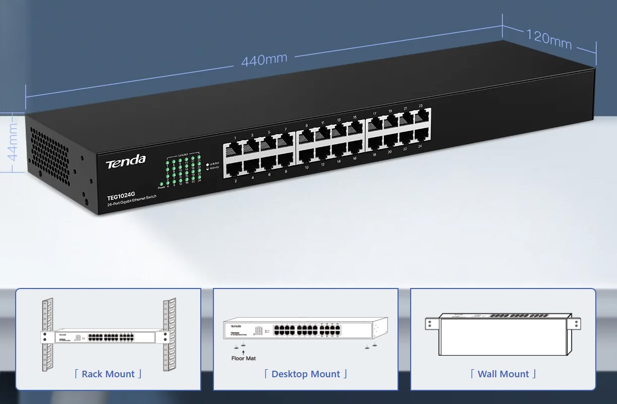 Switch 24 Porte Gigabit Installabile a Rack TEG1024G TENDA - immagine 4