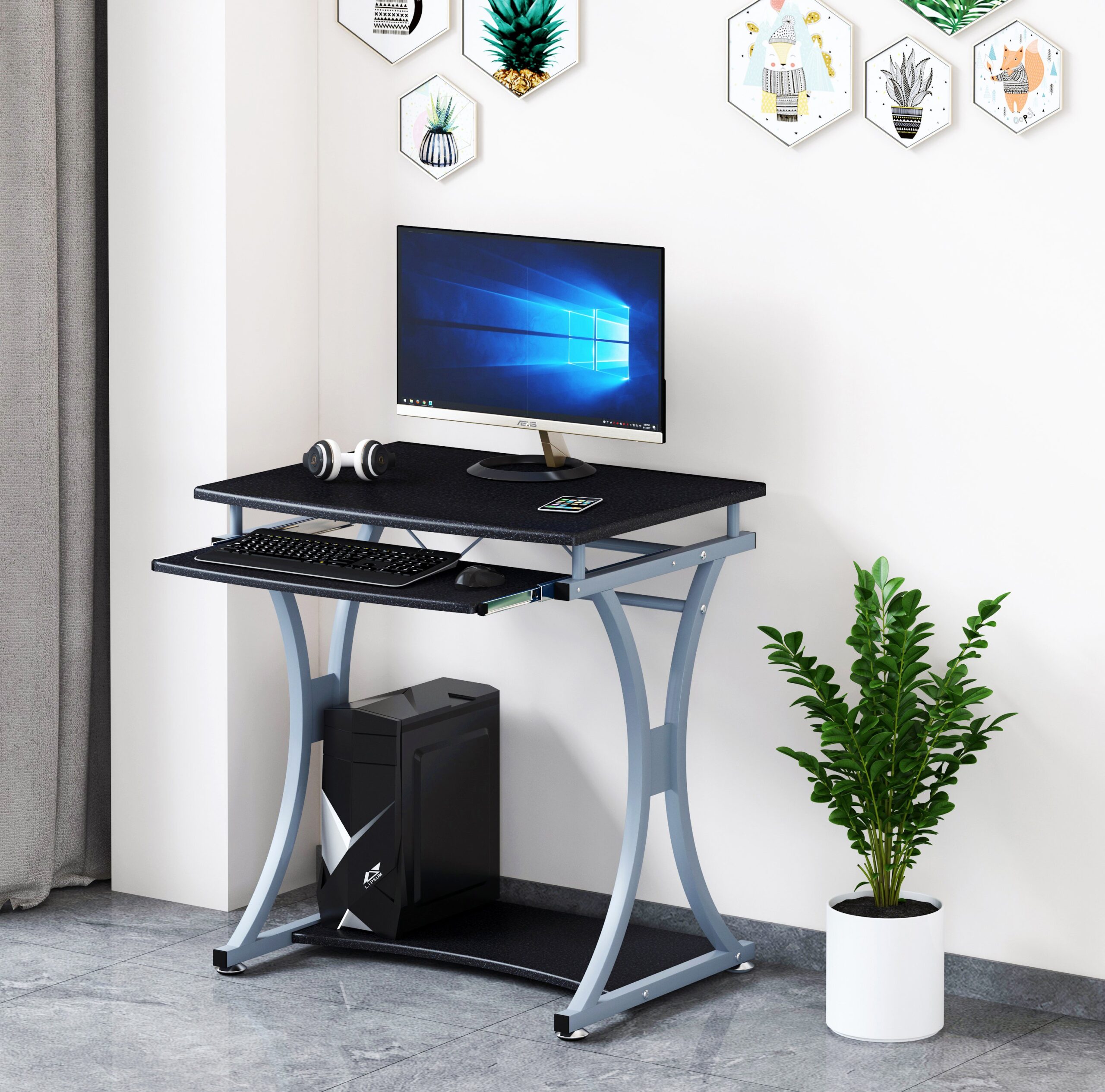 Scrivania per PC Compatta con Cassetto Estraibile, Nero Grafite TECHLY - immagine 5