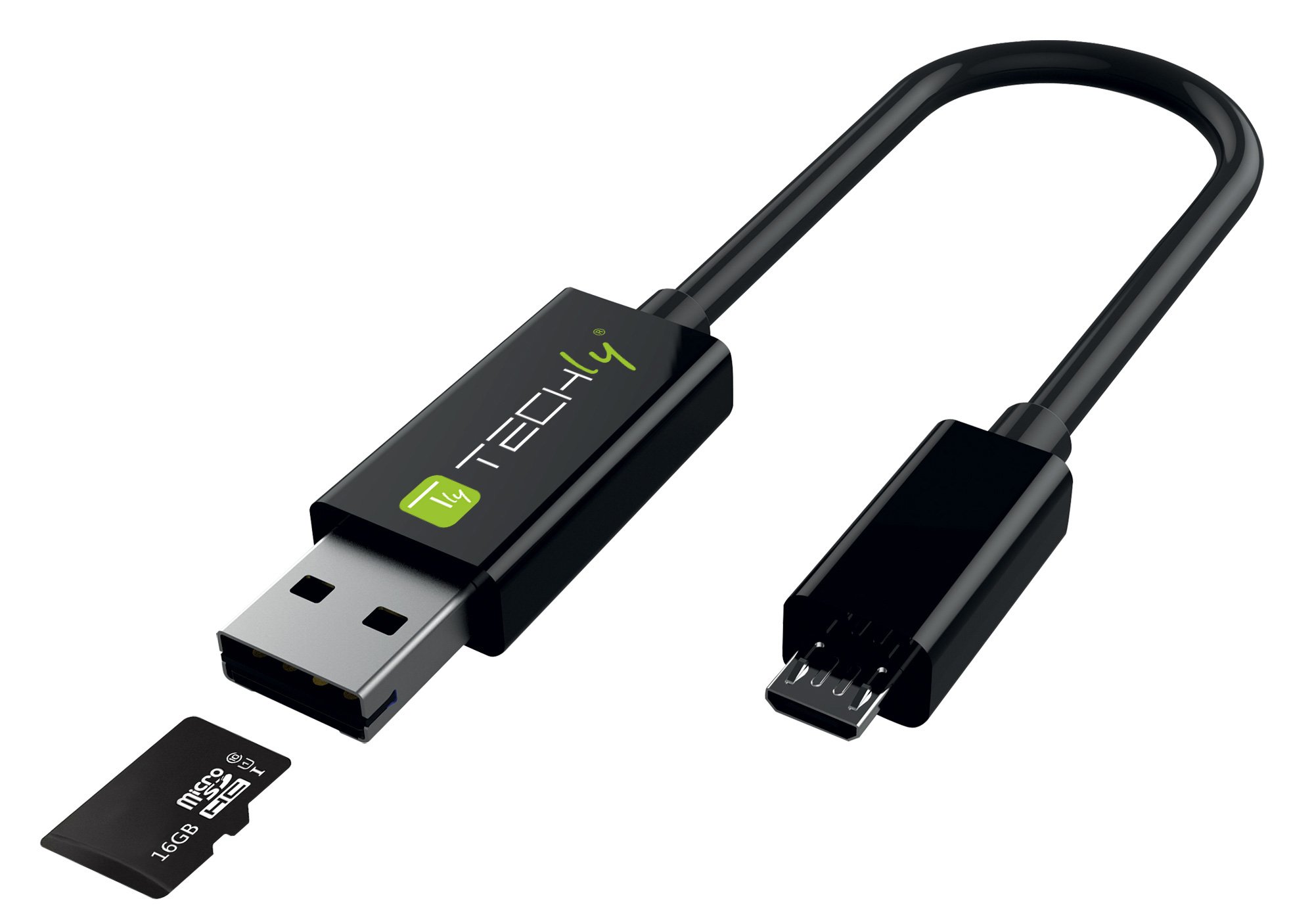 Cavo USB OTG Micro B / USB A con Lettore Micro SD/SDHC 26cm Nero TECHLY - immagine 4