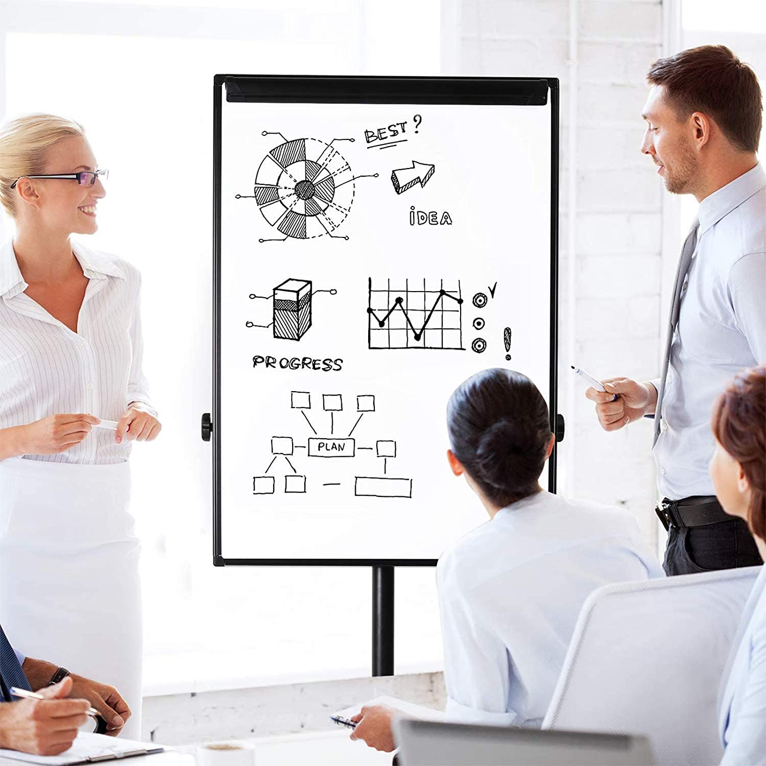Lavagna Magnetica Cancellabile Flipchart Portablocco Ruote 70x100 cm TECHLY - immagine 5