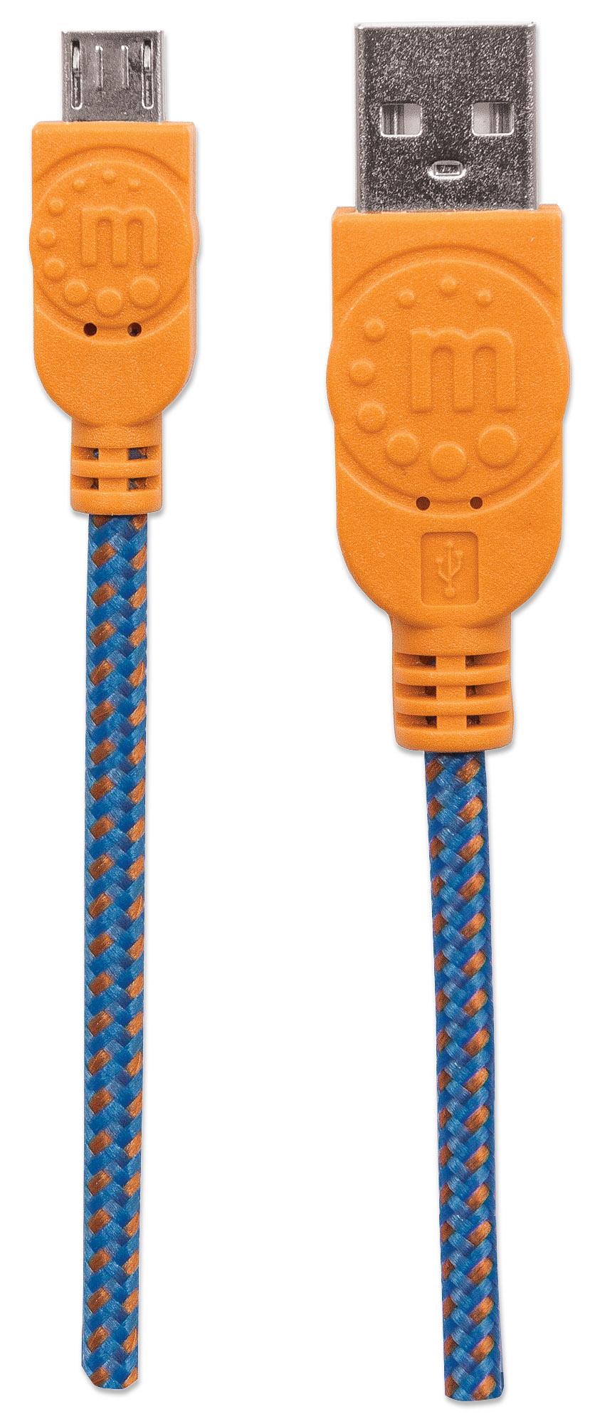 Cavo Micro USB Guaina Intrecciata USB/MicroUsb 1.8m Blu/Arancione MANHATTAN - immagine 5