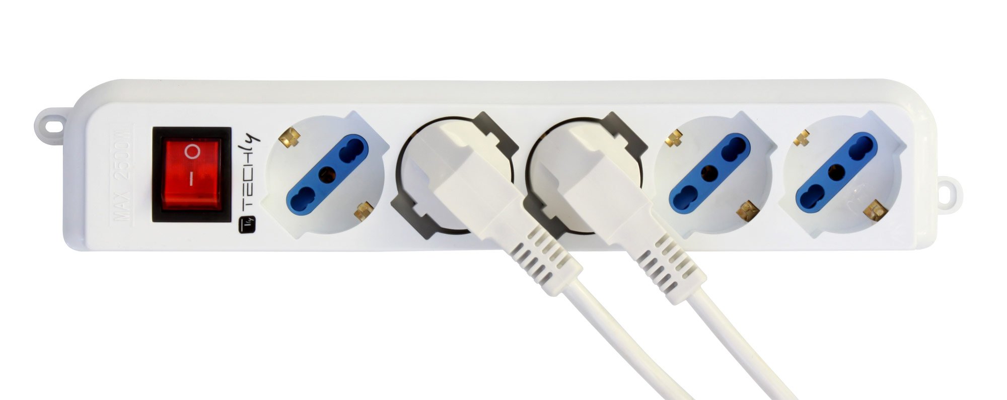 Multipresa 5 Posti Italiana Bipasso / Schuko TECHLY - immagine 4