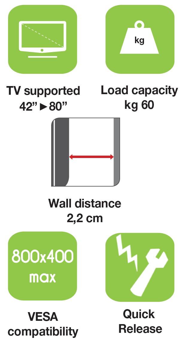 Supporto a Muro per TV LED LCD 42-80'' Ultra Slim fisso H400mm TECHLY - immagine 6