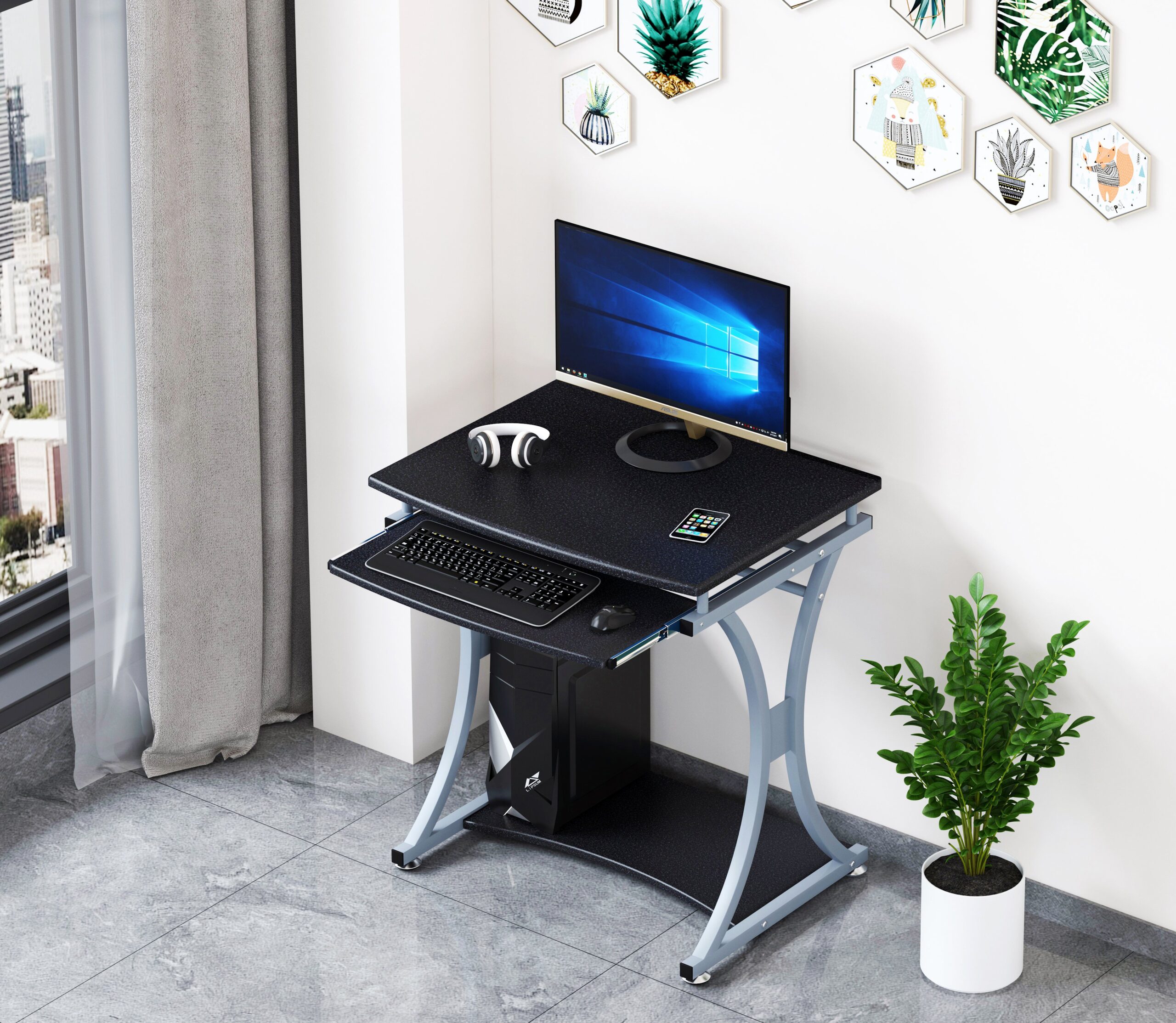 Scrivania per PC Compatta con Cassetto Estraibile, Nero Grafite TECHLY - immagine 6
