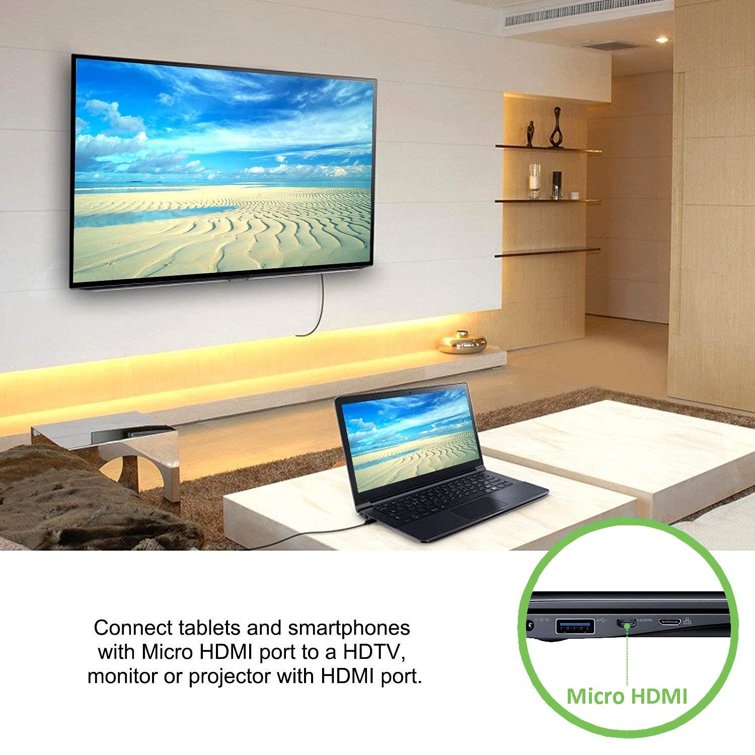 Cavo HDMI Highspeed con Ethernet 1.4 A M/ Micro D M 2m TECHLY - immagine 6