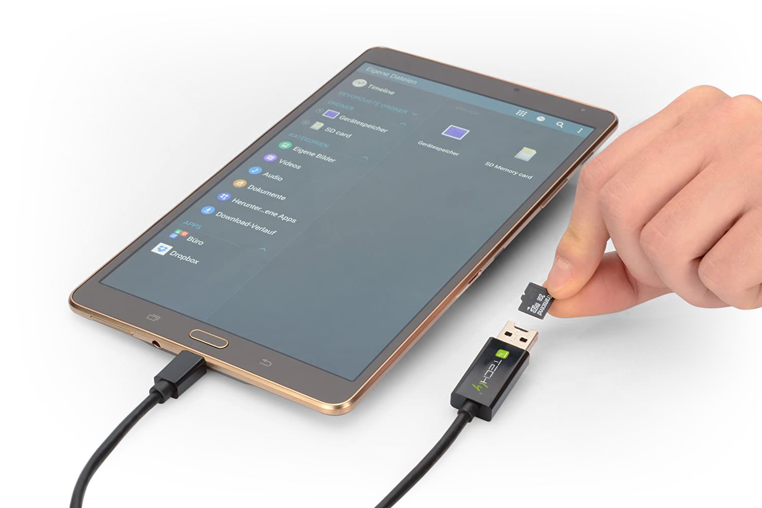 Cavo USB OTG Micro B / USB A con Lettore Micro SD/SDHC 26cm Nero TECHLY - immagine 5