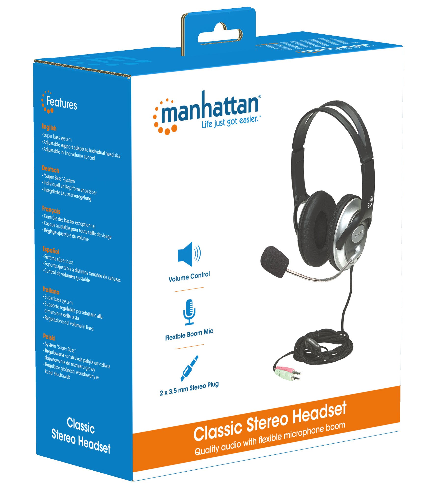 "Cuffia Stereo con Microfono - Design Classico 2x3.5mm" MANHATTAN - immagine 6