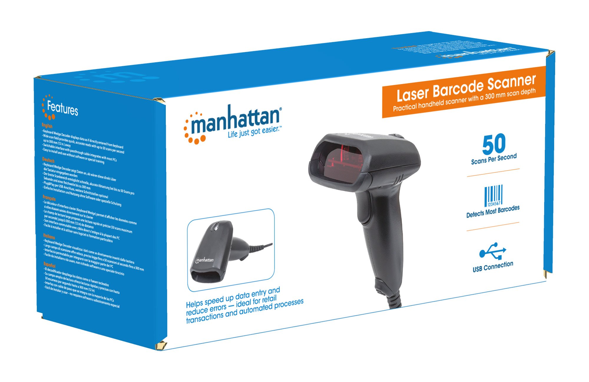 Lettore Laser Barcode USB Nero MANHATTAN - immagine 6