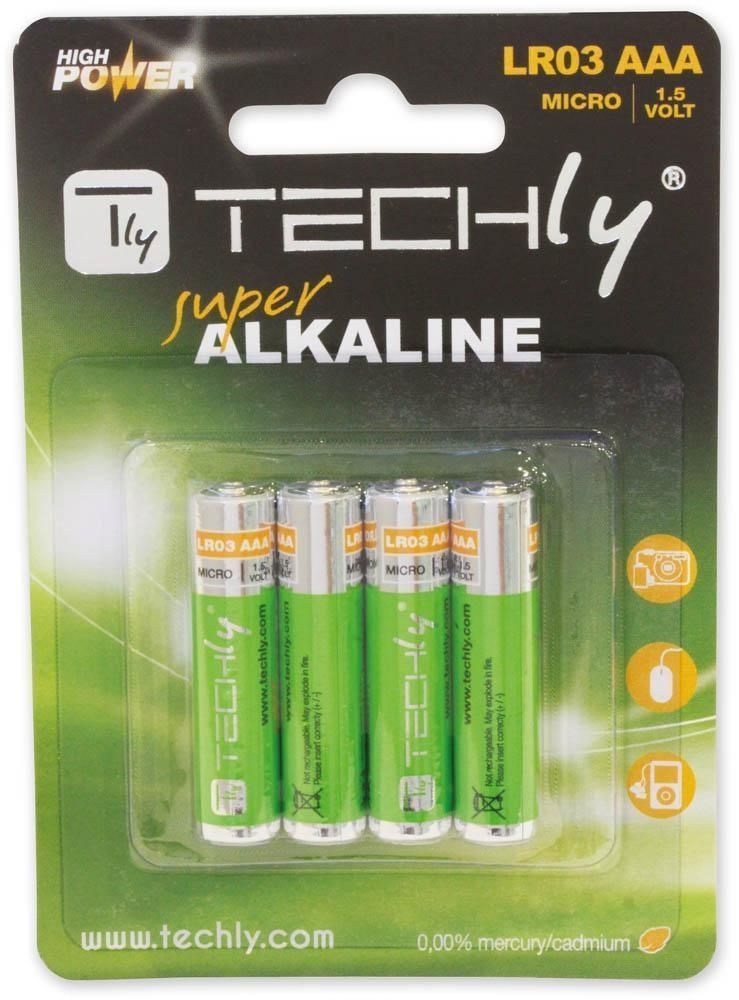 Blister 4 Batterie High Power Mini Stilo AAA Alcaline LR03 1.5V TECHLY