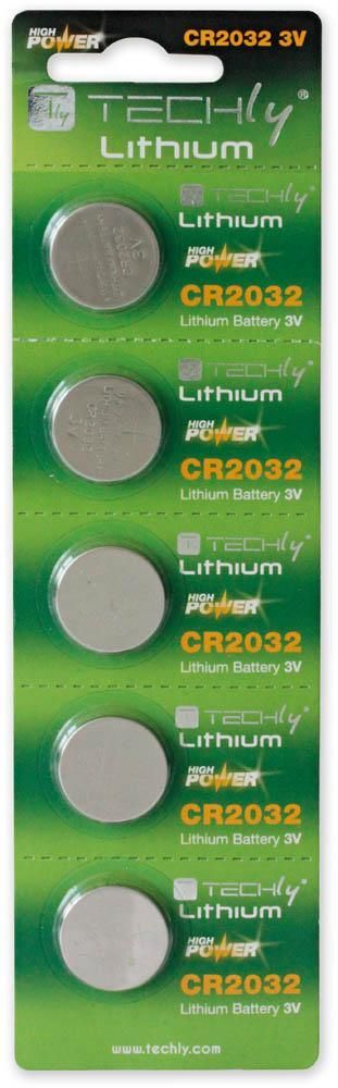 Set 5 Batterie a Bottone Litio CR2032 TECHLY