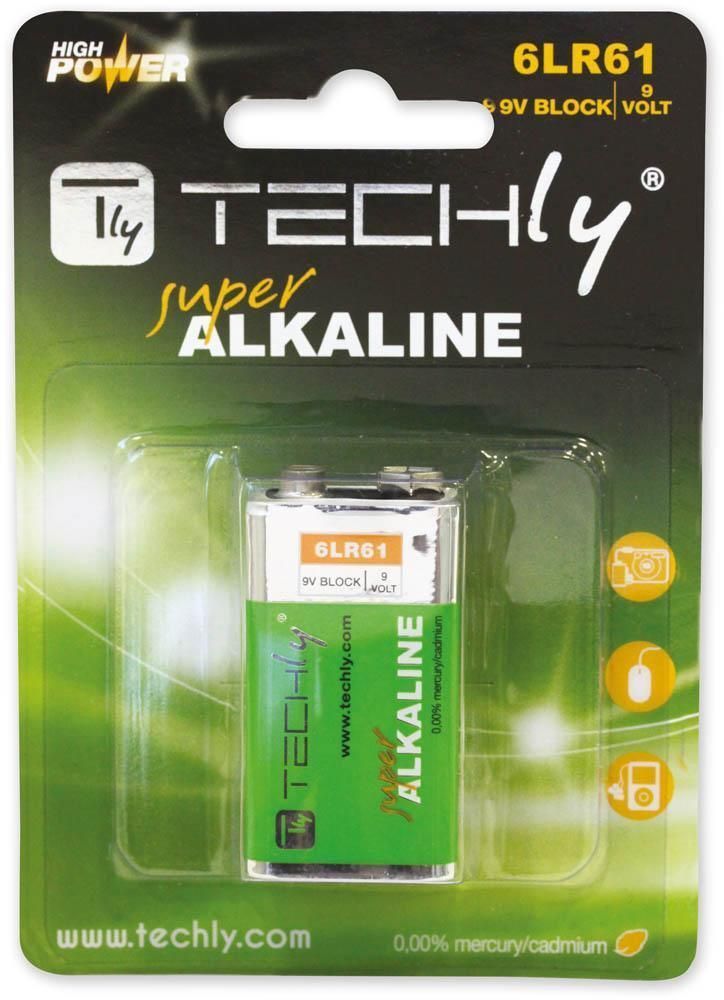 Blister 1 Batteria High Power Alcalina 6LR61 9V TECHLY