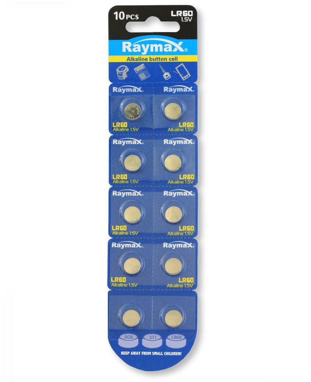 Set 10 batterie a bottone alcaline LR60/LR621/364 AG1 RAYMAX BATTERIES