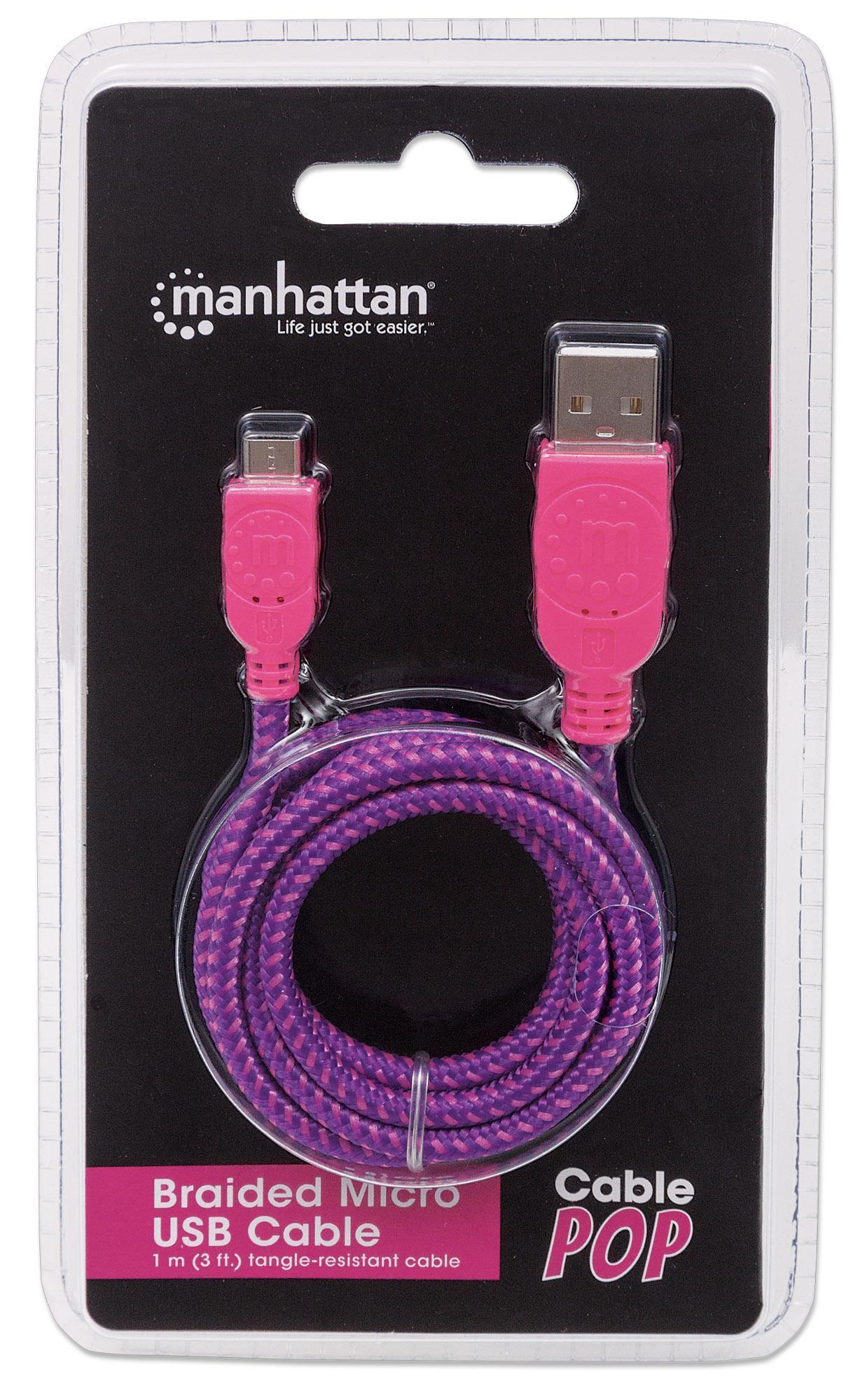 Cavo Micro USB Guaina Intrecciata USB2.0 A M/MicroB M Viola Blister MANHATTAN