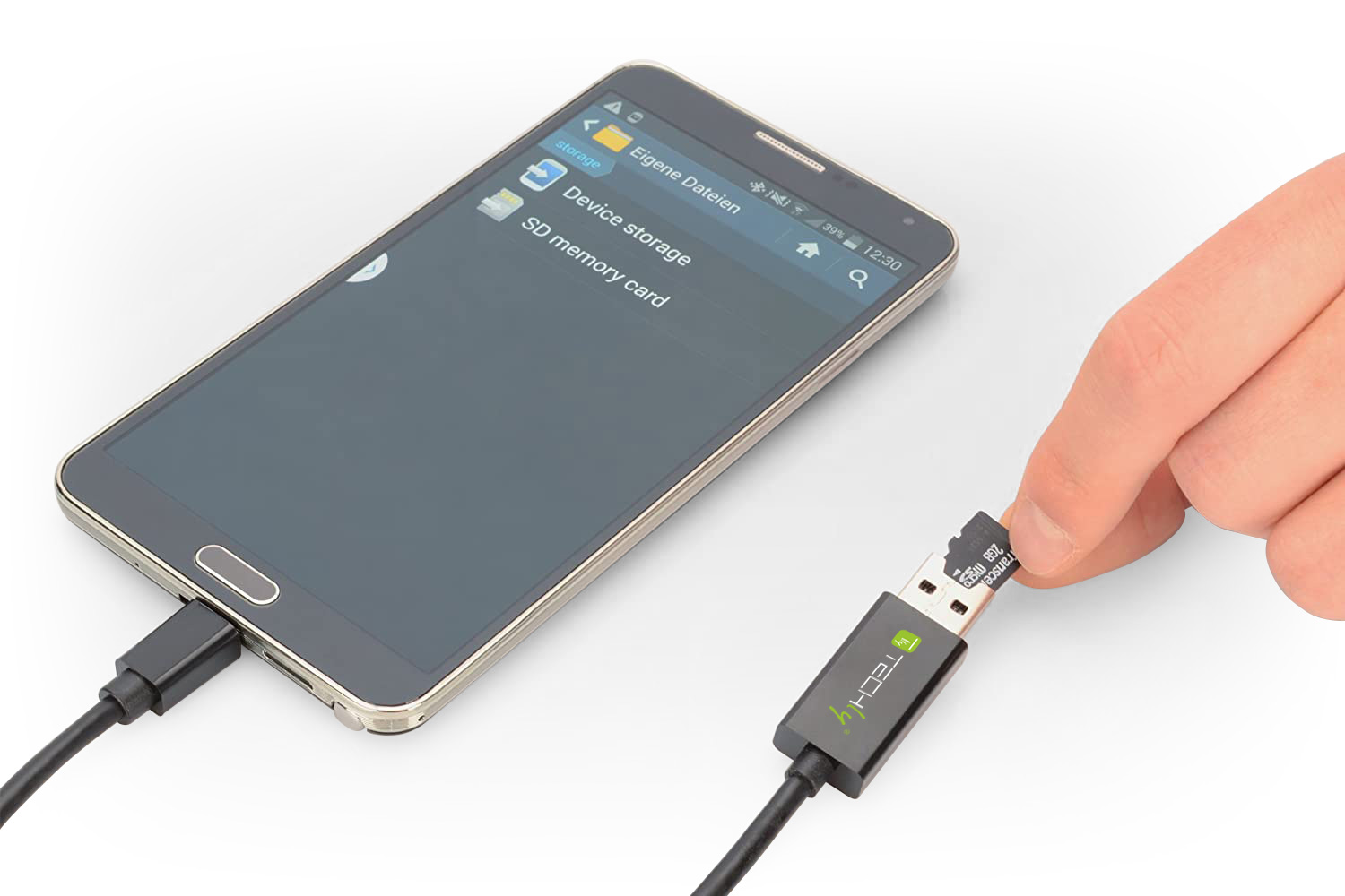 Cavo USB OTG Micro B / USB A con Lettore Micro SD/SDHC 26cm Nero TECHLY - immagine 6