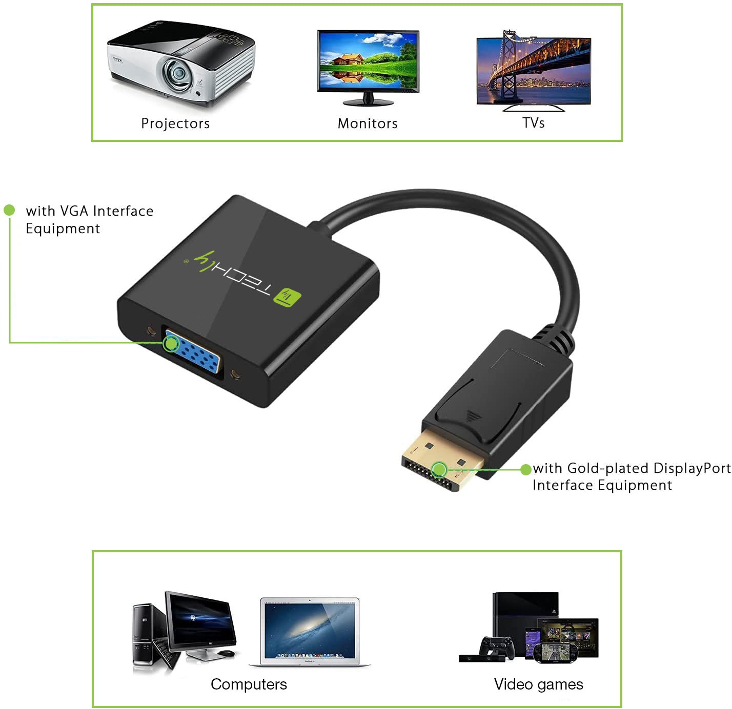 Convertitore DisplayPort a VGA - 15 cm TECHLY - immagine 7