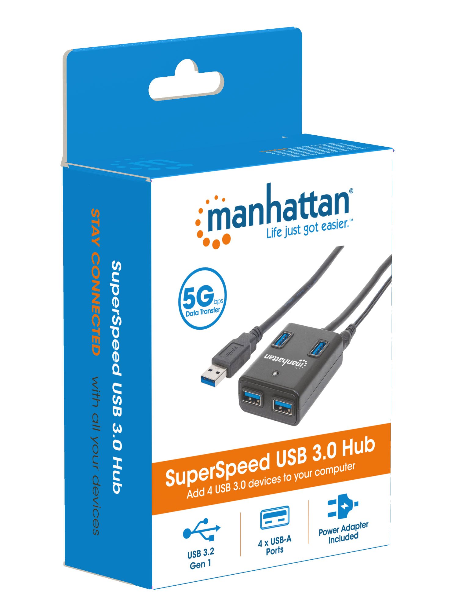 Hub USB 3.0 4 Porte con Alimentatore 5V 3A Nero MANHATTAN - immagine 7