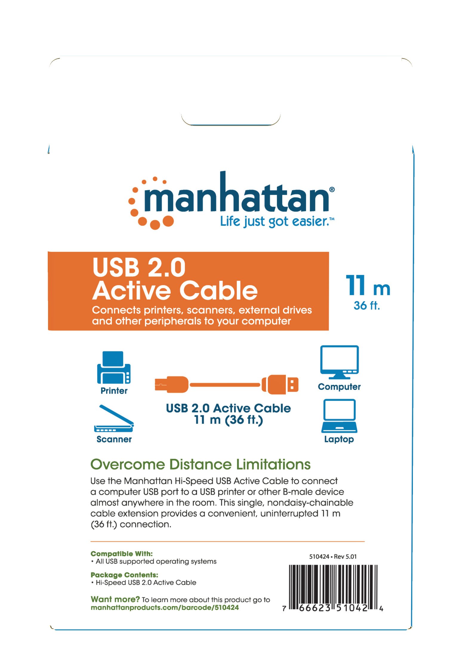 Prolunga USB Attiva Hi-Speed 2.0 11m MANHATTAN - immagine 7