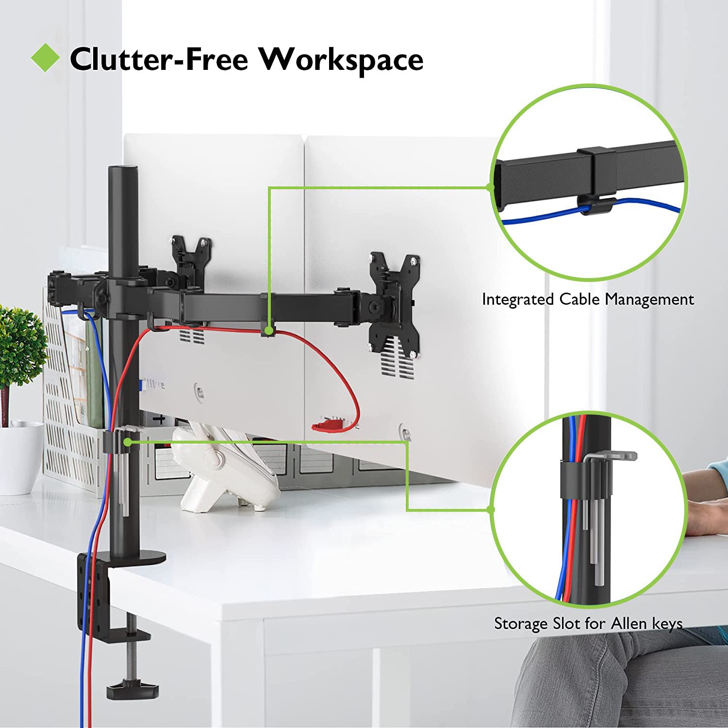 Supporto da Scrivania per 2 Monitor 13-27'' Installazione con Morsetto o Vite Passante TECHLY - immagine 7