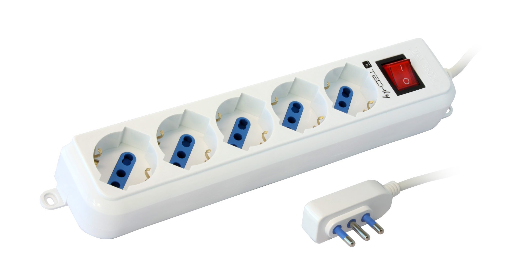 Multipresa Italiana 5 Posti Angolata - Bipasso / Schuko TECHLY