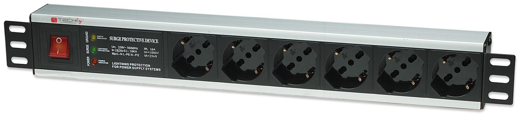 Multipresa Rack 19'' 6 Posti: Protezione e Interruttore Spina 1,5U TECHLY PROFESSIONAL