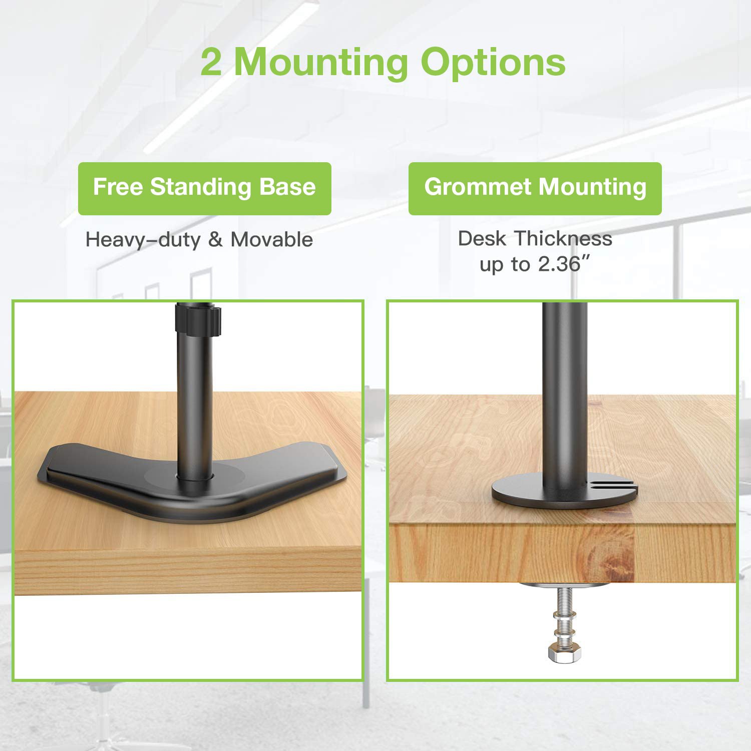 Supporto da Scrivania 2 Monitor 13-27'' Fissaggio con Base o Vite Passante TECHLY - immagine 8