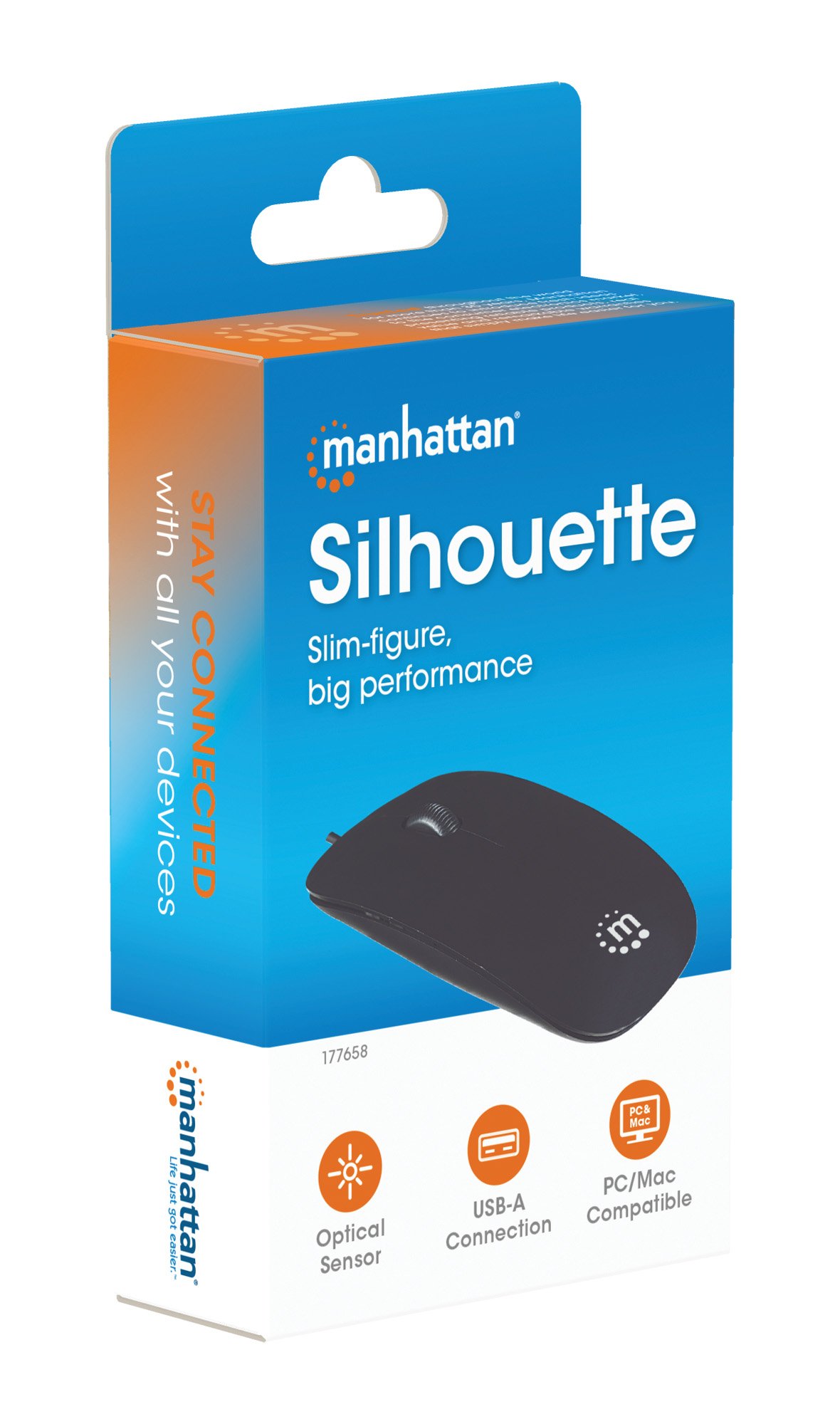 Mini Mouse Ottico USB Nero con Cavo Silhouette da 1,2m MANHATTAN - immagine 8