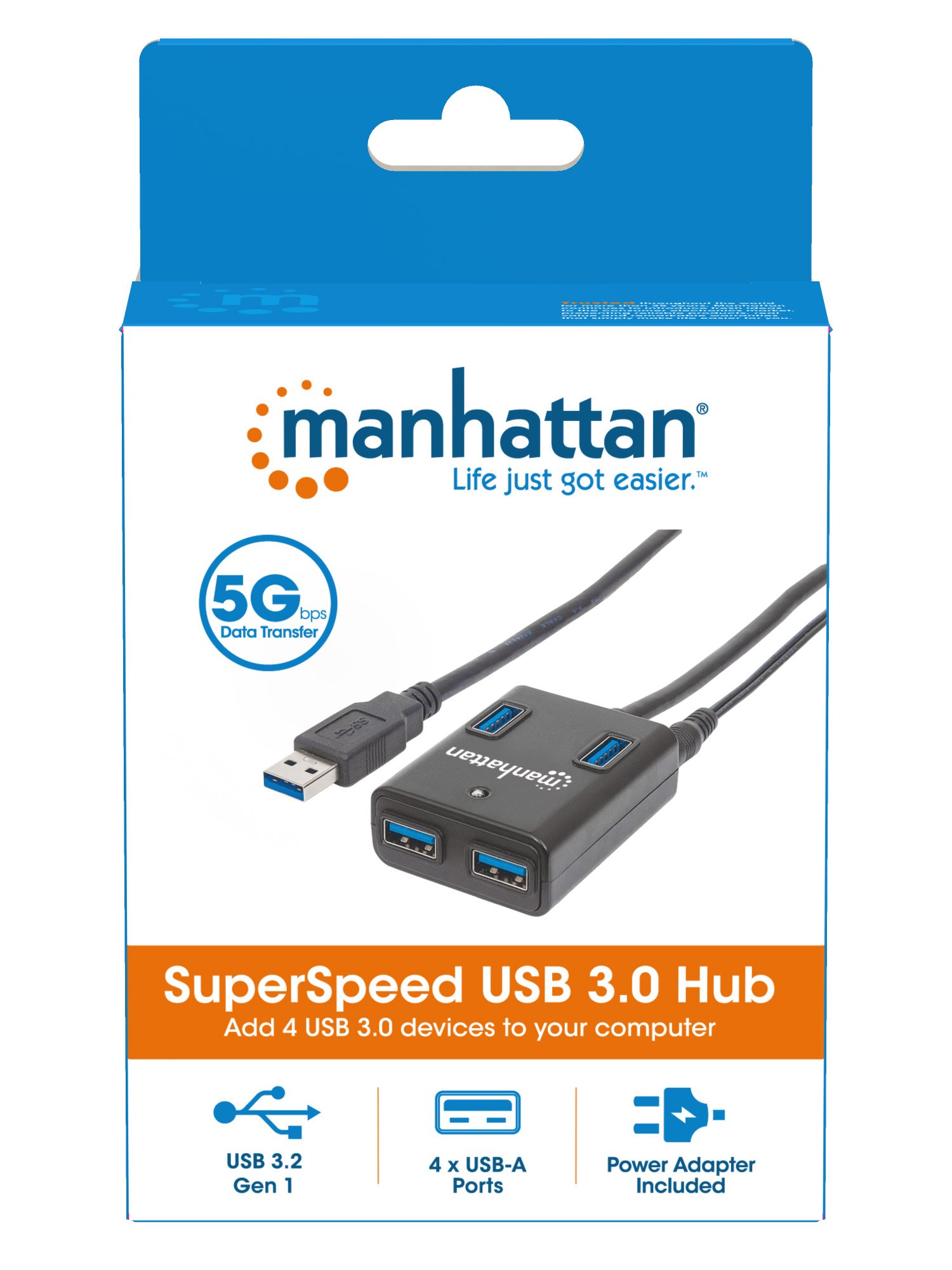 Hub USB 3.0 4 Porte con Alimentatore 5V 3A Nero MANHATTAN - immagine 8