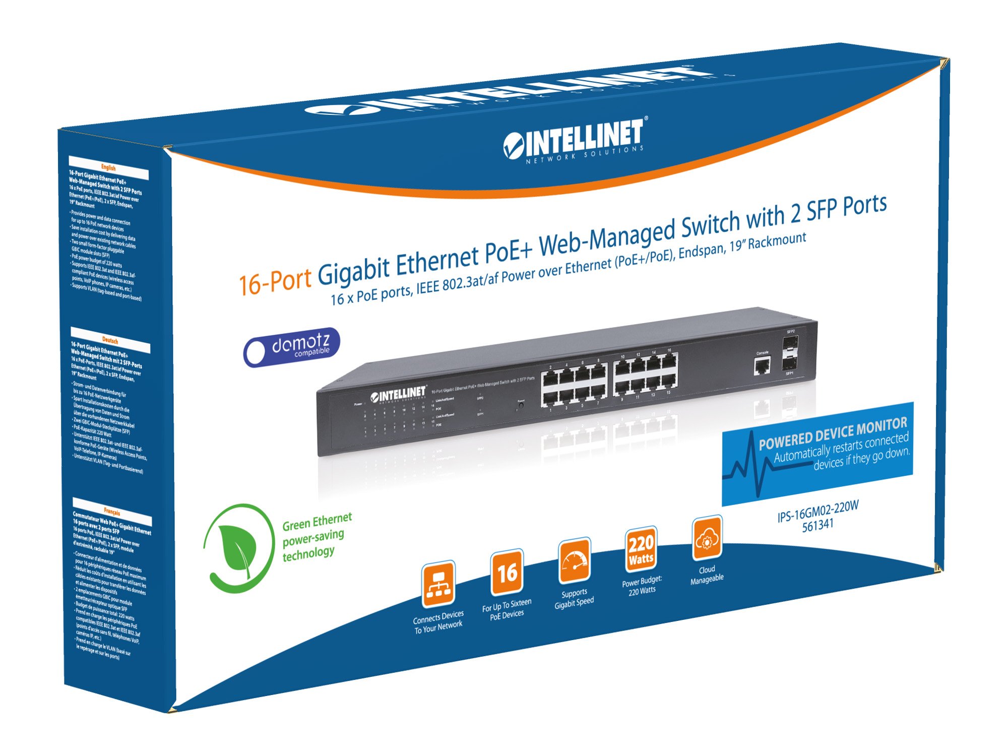 Switch 16 Porte Gigabit Ethernet PoE+ Web Managed con 2 Porte SFP INTELLINET - immagine 8
