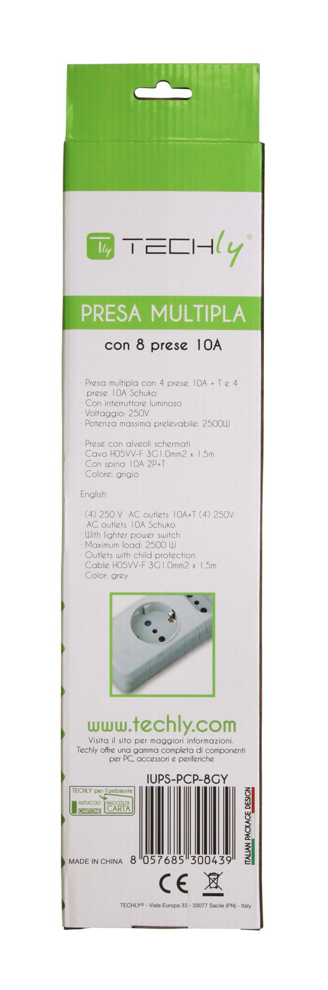 Multipresa Italiana Grigio 8 Posti - 10A TECHLY - immagine 8