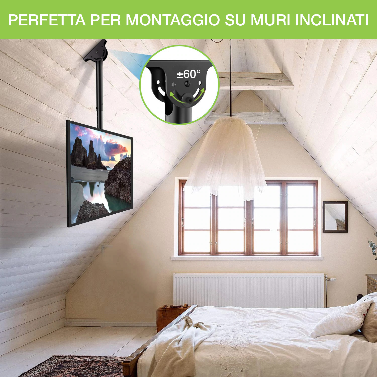 Supporto Telescopico a Soffitto fino a 1,6m per TV LED LCD 23-42'' TECHLY - immagine 8