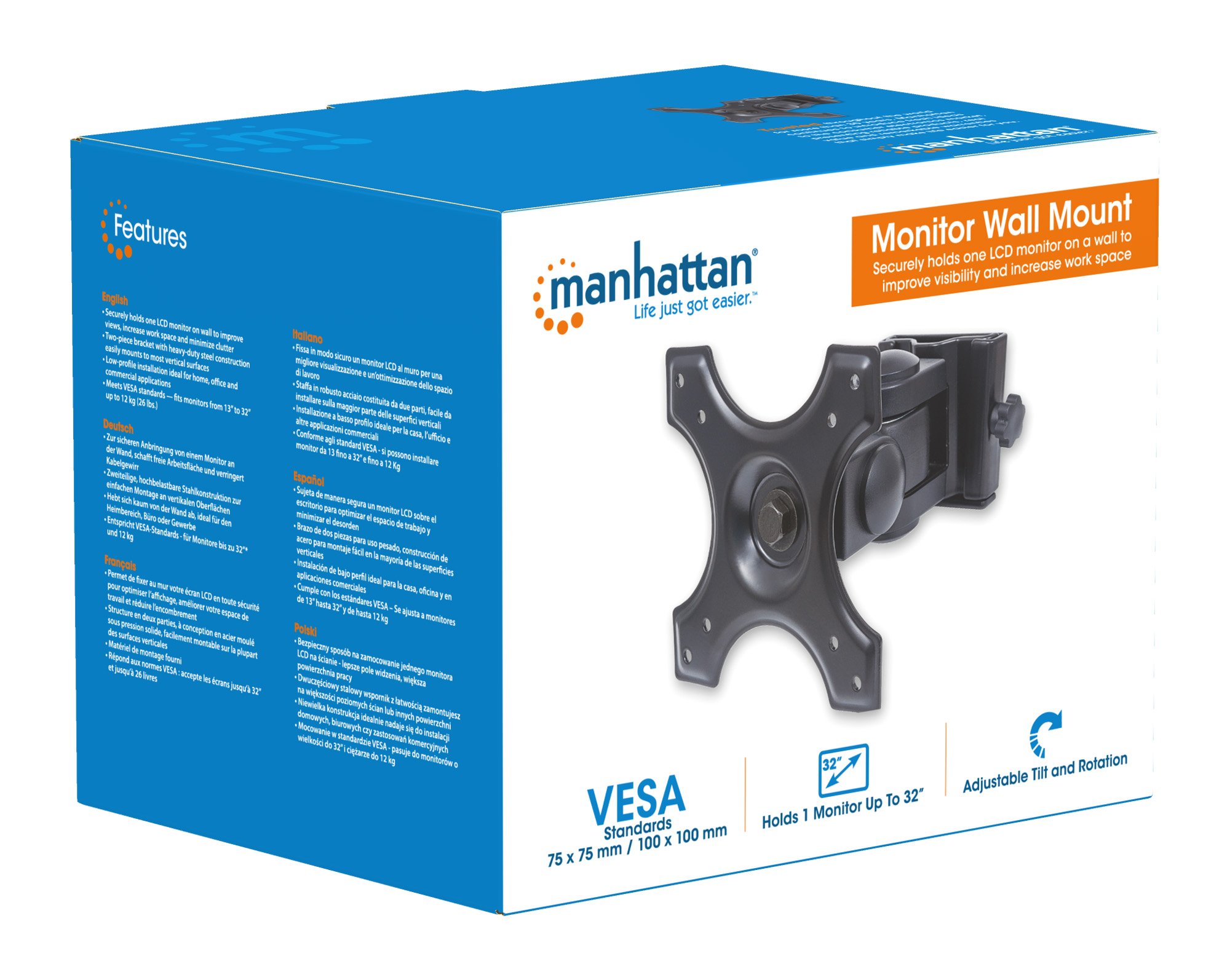 Staffa Muro Snodo LCD LED 13-27 Pollici: Inclinabile MANHATTAN - immagine 9