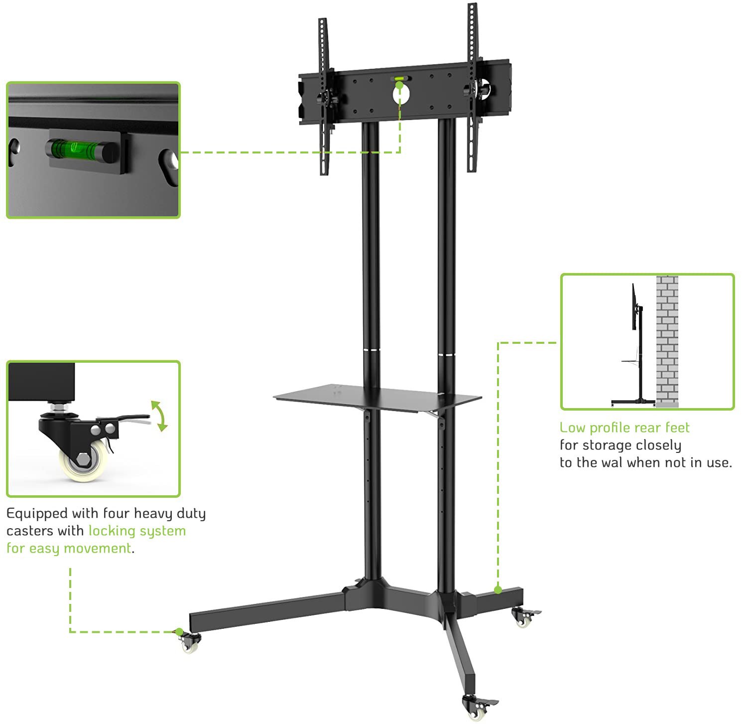 Carrello Supporto Pavimento Porta TV LCD/LED/Plasma 30''-65'' Mensola TECHLY - immagine 9