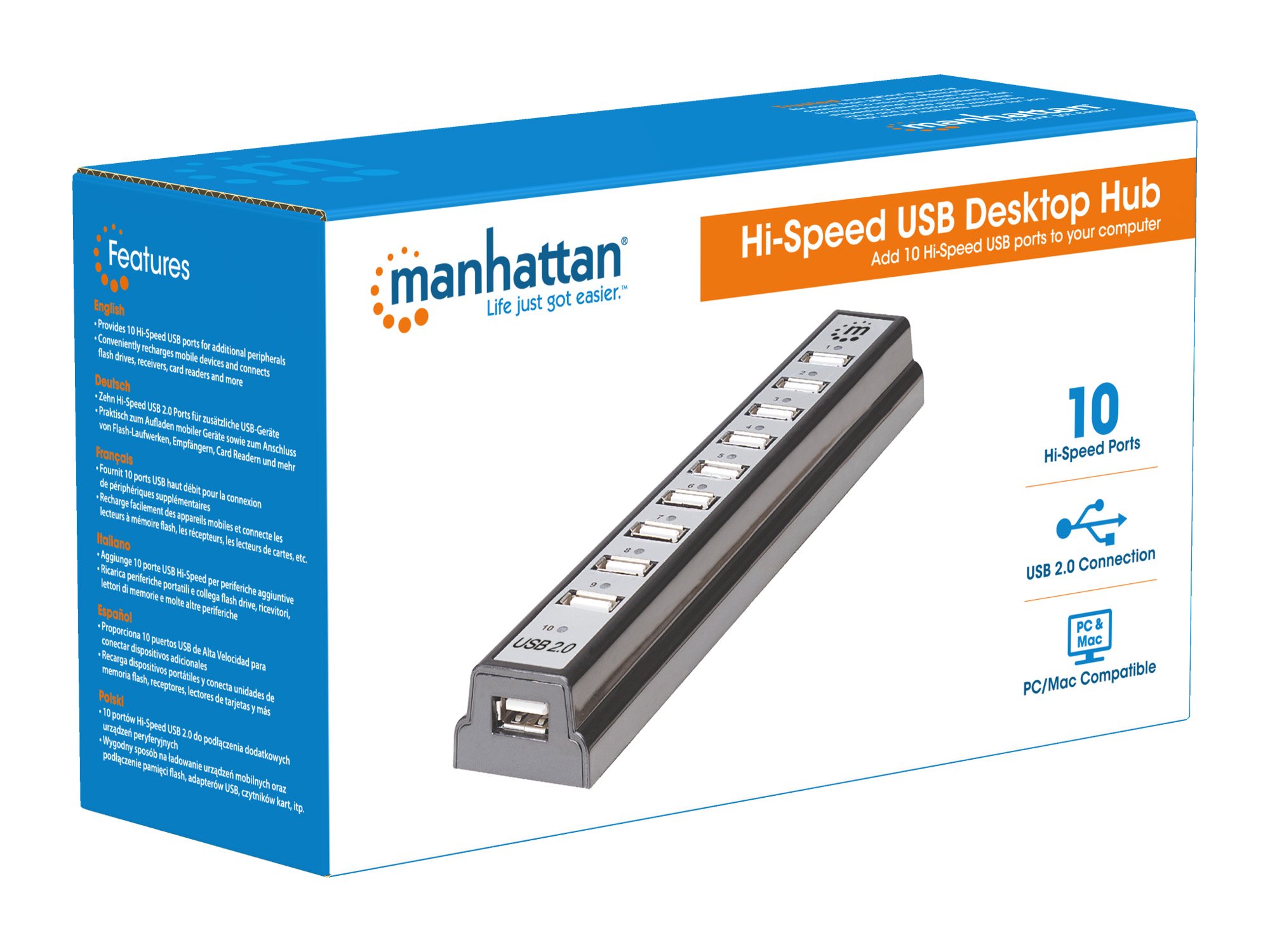 Hub USB 2.0 da Tavolo con 10 Porte: Velocità e Potenza MANHATTAN - immagine 9