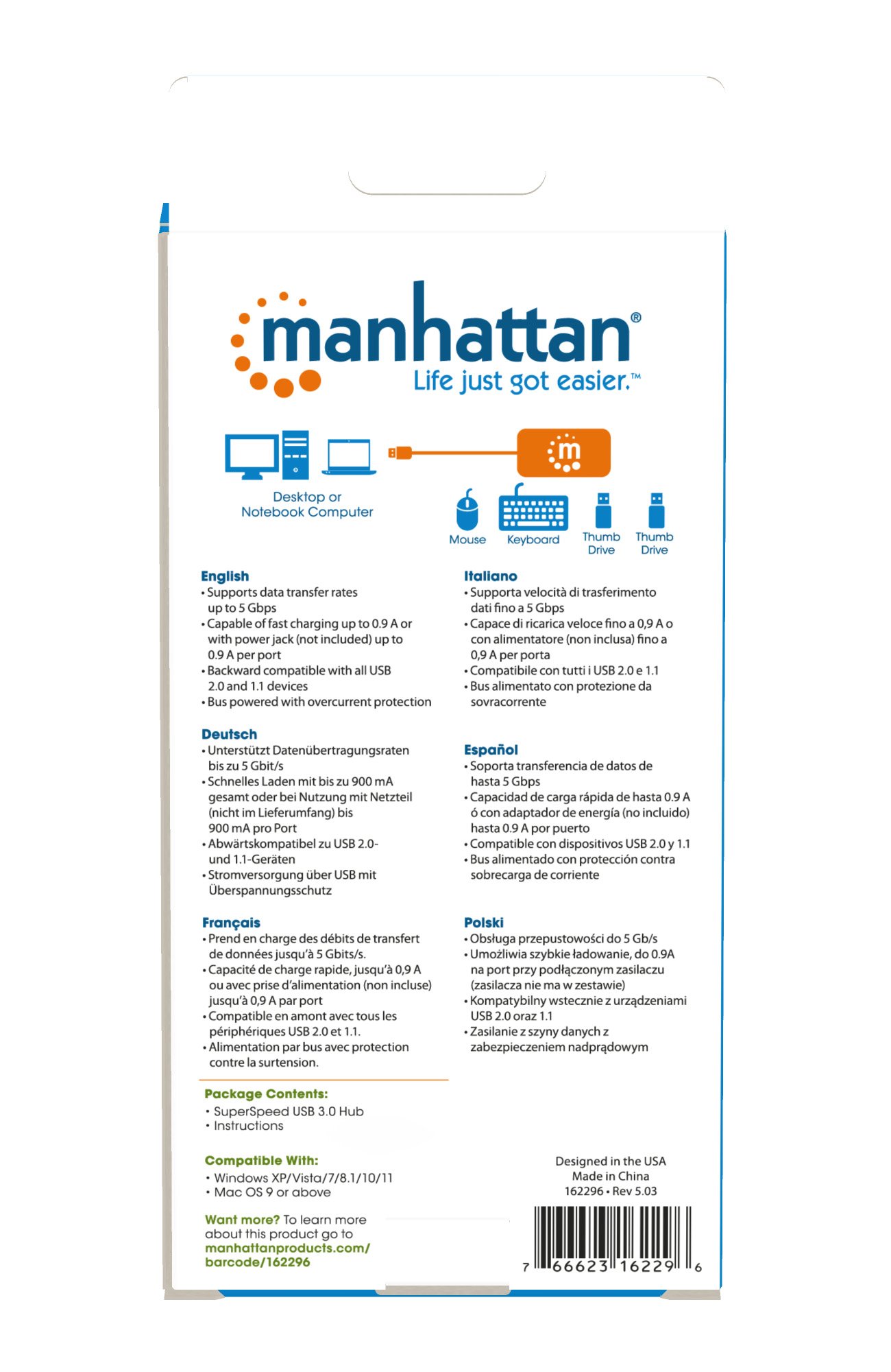 Hub USB 3.2 SuperSpeed con 4 Porte A MANHATTAN - immagine 9