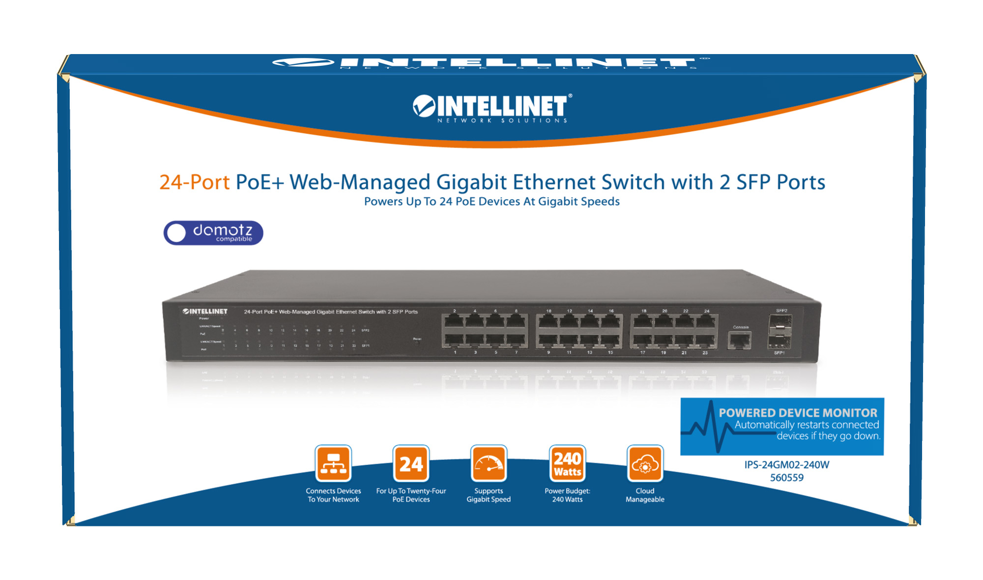 Switch PoE Gigabit Ethernet 24 Porte con 2 Porte SFP Web-Managed INTELLINET - immagine 9